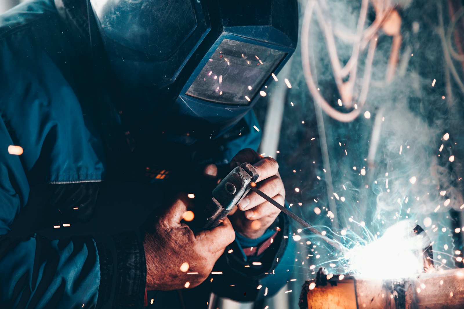 Metal frame being welded